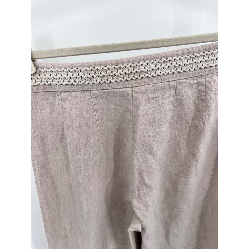 Richard Malcolm Vintage 70s 100% Irish Linen Wide Leg Pants Crochet Waist Sz 6 - Picture 6 of 11